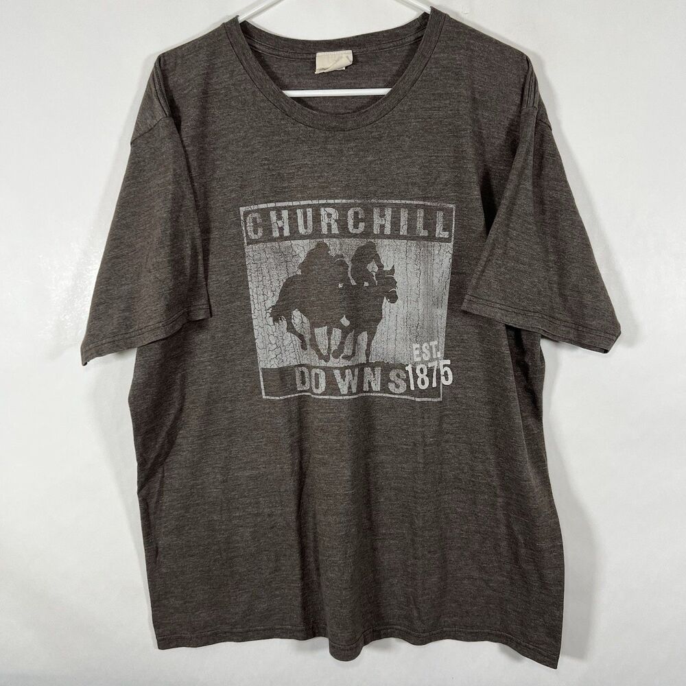 Jones & Mitchell Churchill Downs T Shirt Mens Size XL Brown SS Kentucky Derby